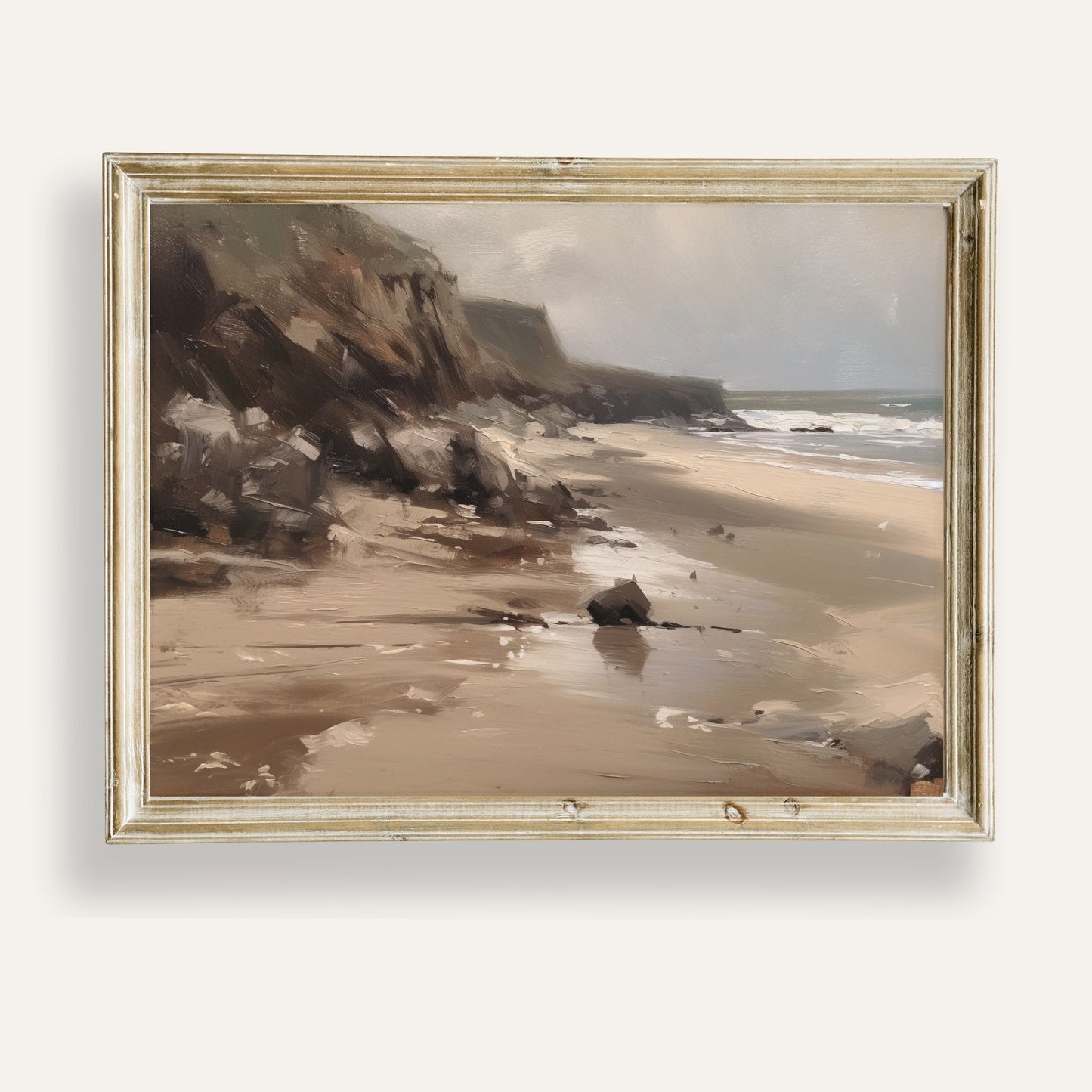 Peaceful coastal landscape with soft waves and a gentle shoreline view
