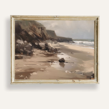 Peaceful coastal landscape with soft waves and a gentle shoreline view
