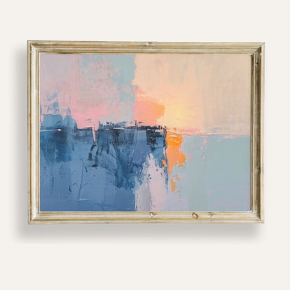 Abstract horizon artwork evoking calm through soft lines and muted tones
