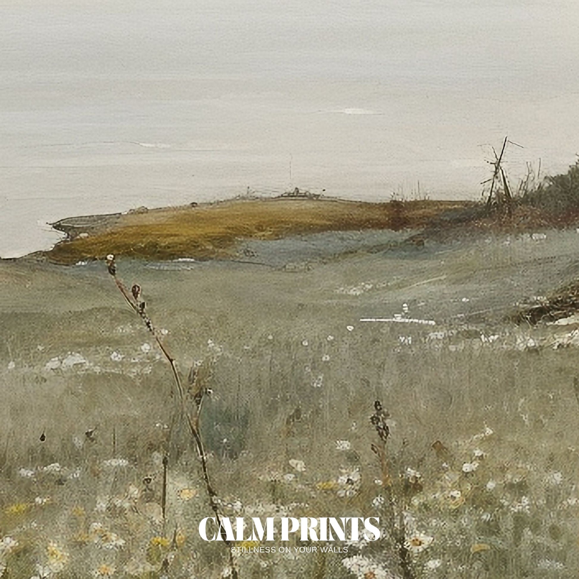 Art print capturing calm meadow grasses under fresh ocean air
