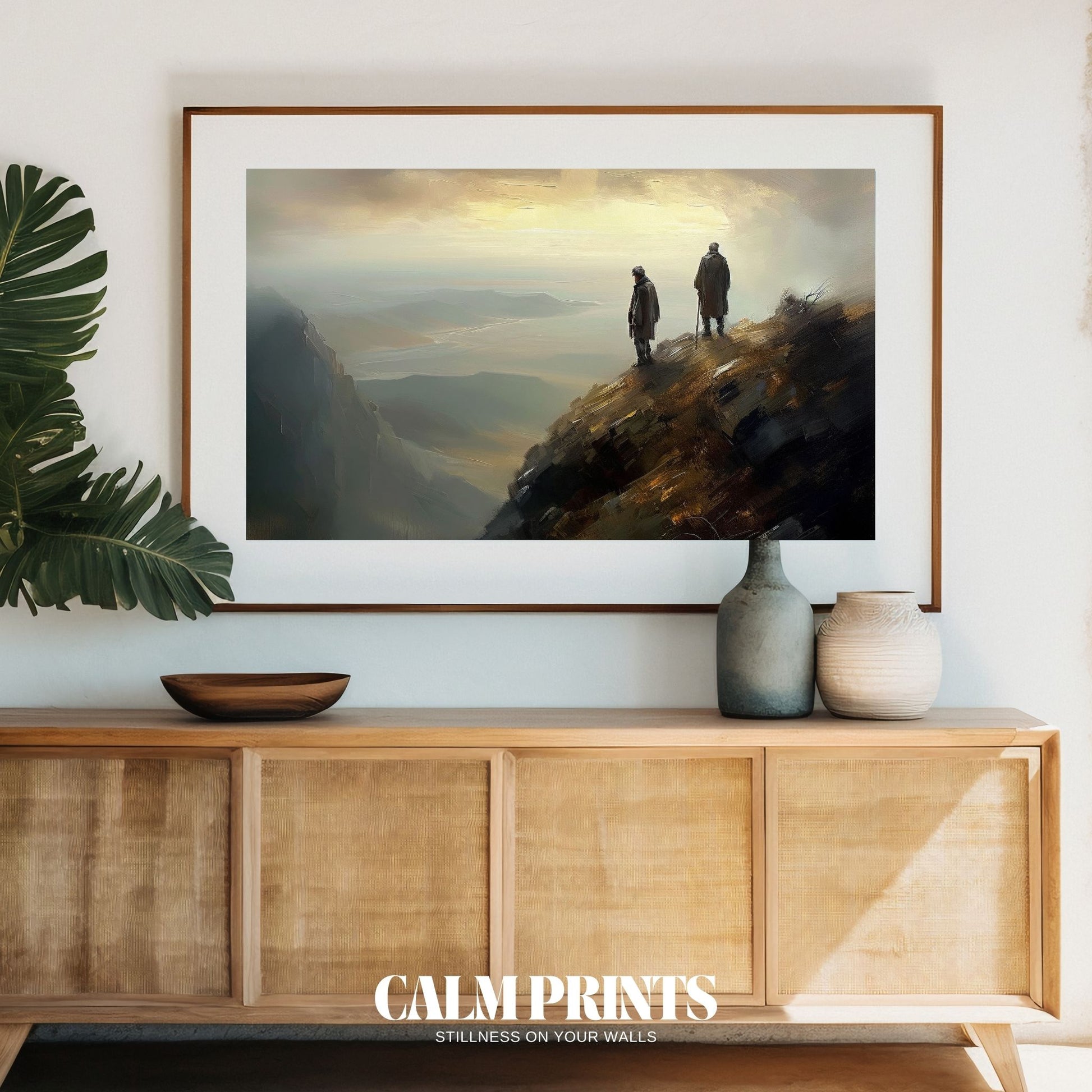 Poster of a calm mountain landscape capturing a contemplative mood
