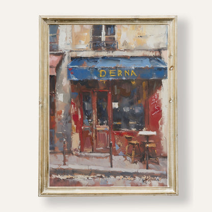 Charming café corner with soft morning light and rustic street appeal
