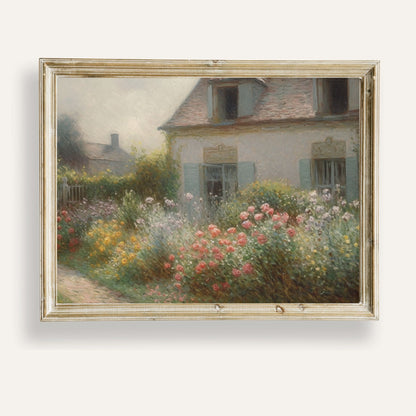 Charming cottage garden in full bloom with vibrant flowers and rustic charm
