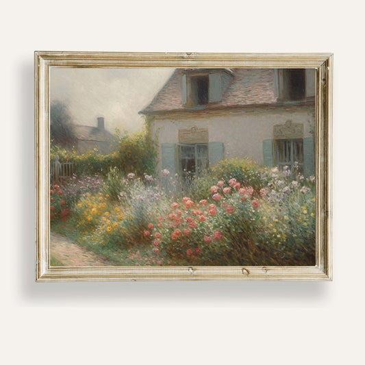 Charming cottage garden in full bloom with vibrant flowers and rustic charm
