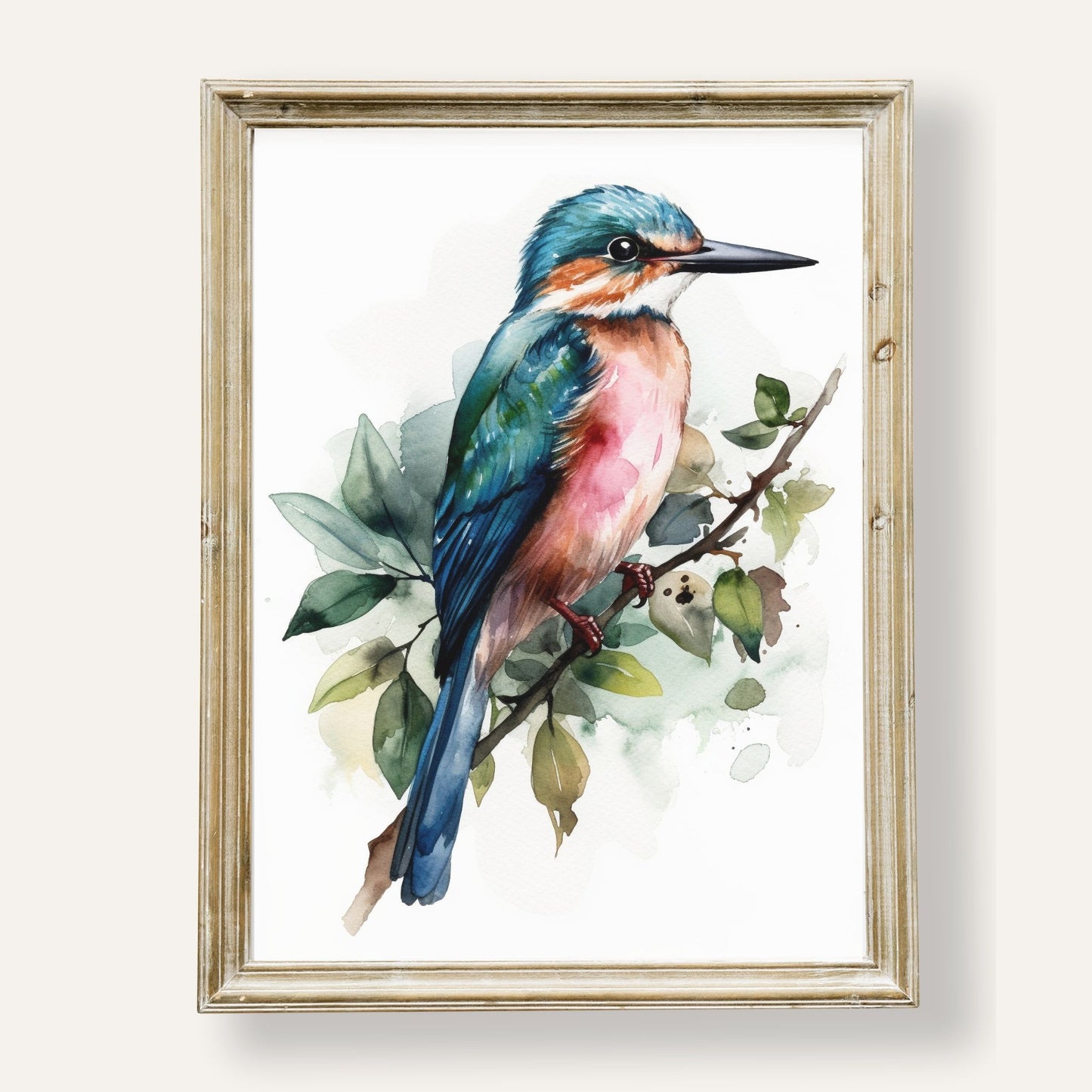 Charming kingfisher painted in vibrant watercolour with fine detail
