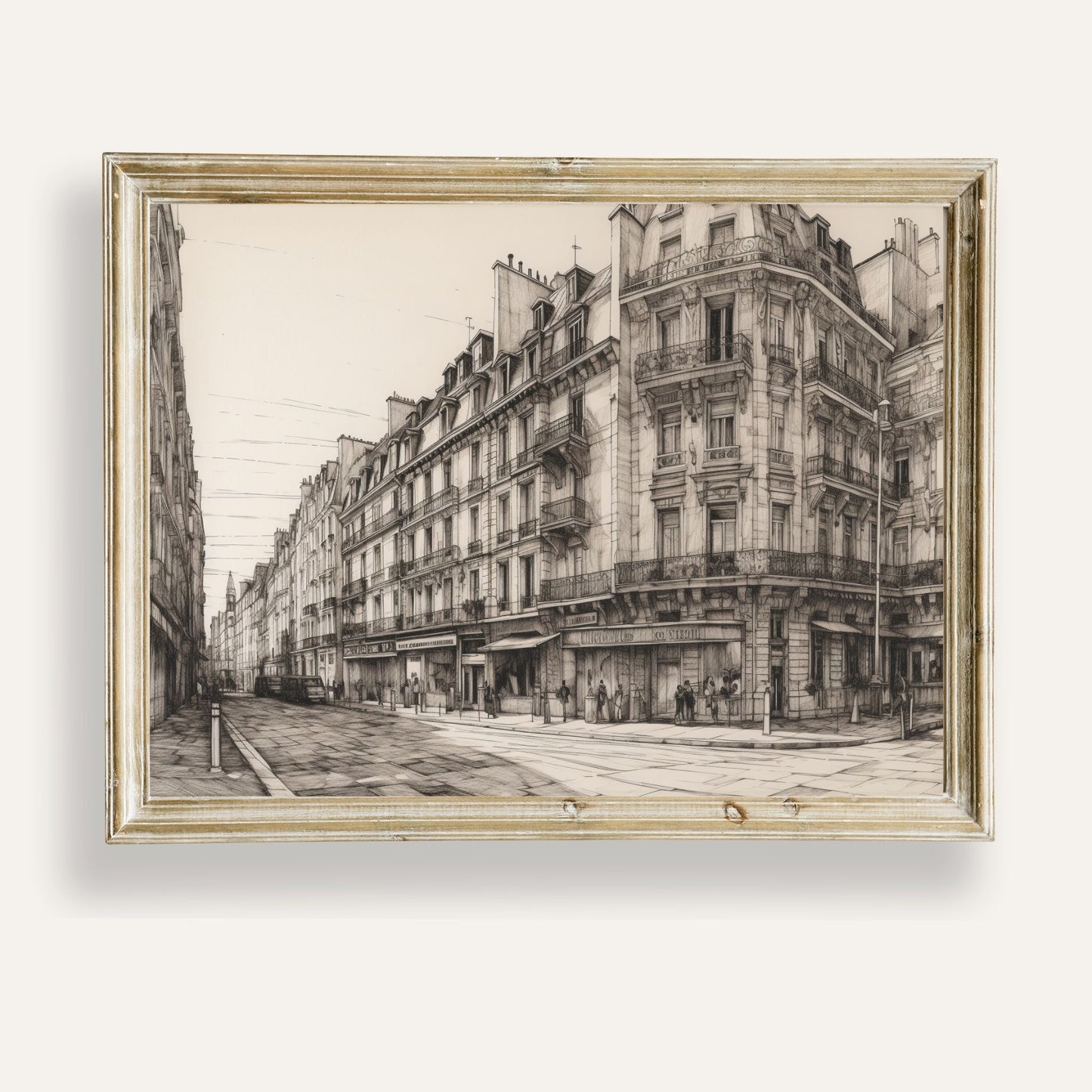 Charming sketch of a Parisian street with classic architecture and timeless charm