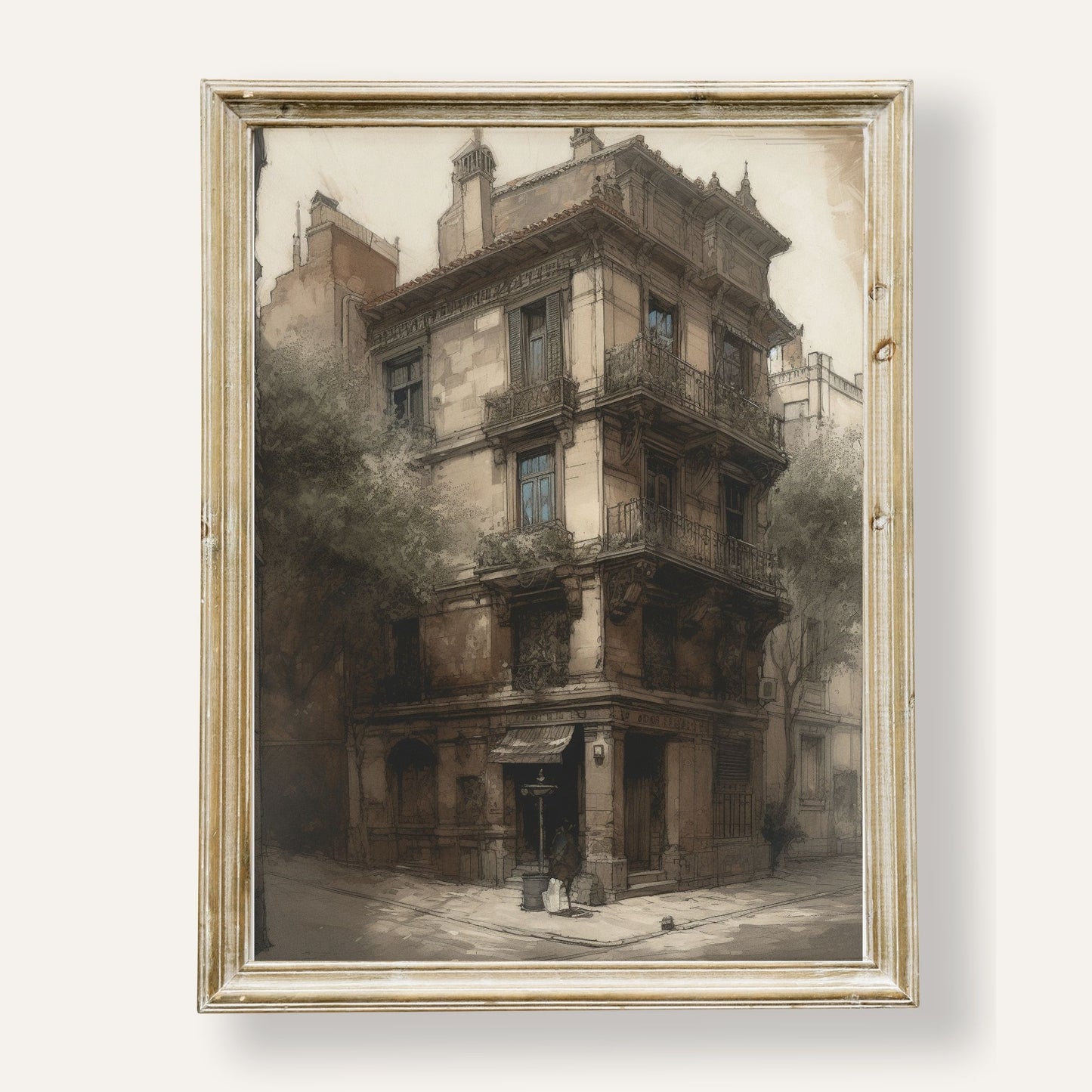 Charming urban sketch capturing city life in elegant hand-drawn detail
