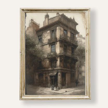 Charming urban sketch capturing city life in elegant hand-drawn detail
