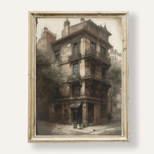 Charming urban sketch capturing city life in elegant hand-drawn detail
