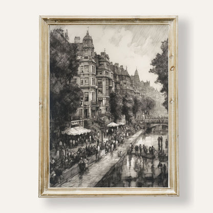 Charming urban street scene with lively buildings and everyday city charm
