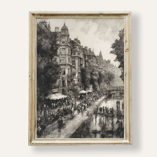 Charming urban street scene with lively buildings and everyday city charm
