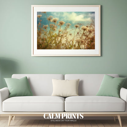 Landscape of a cheerful wildflower meadow with light, airy tones
