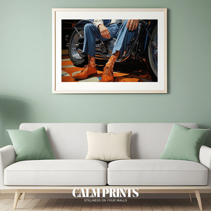 Poster of a classic British cyclist dressed in retro elegance
