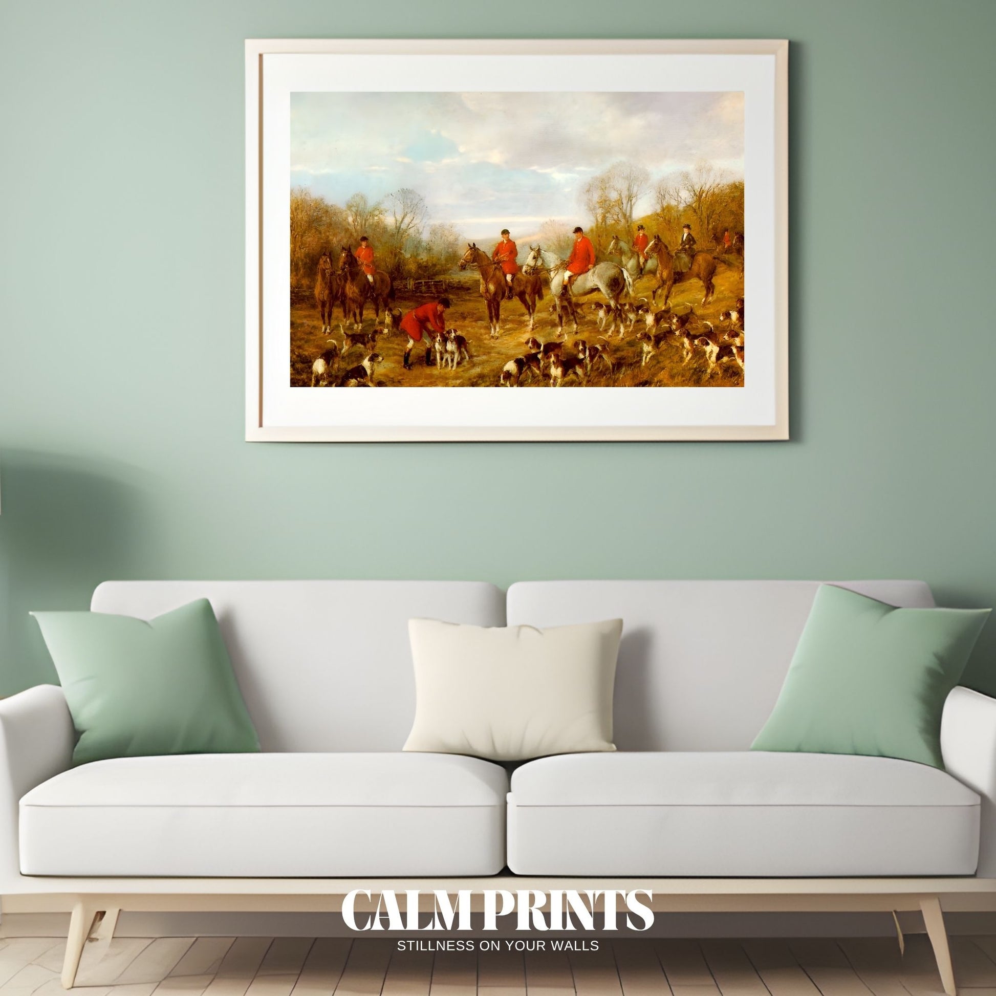 Classic rural scene featuring hunters in a soft, serene setting
