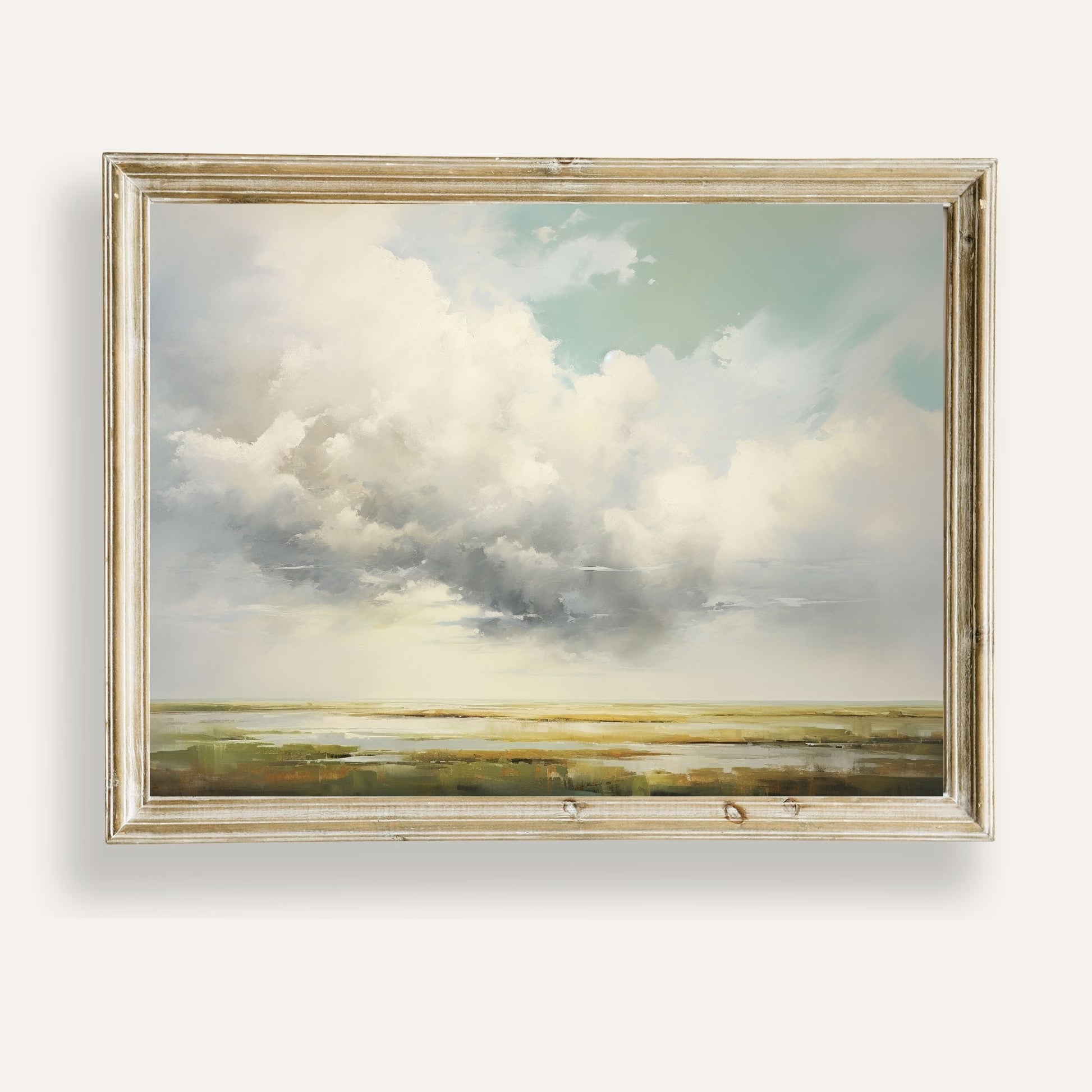 Cloudy skies stretching peacefully over tranquil fields in the countryside
