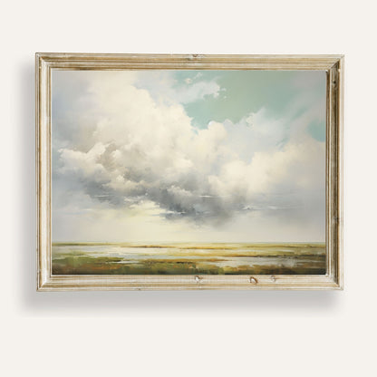 Cloudy skies stretching peacefully over tranquil fields in the countryside
