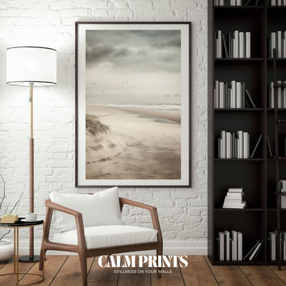 Coastal breeze captured with soaring birds over a calm ocean view
