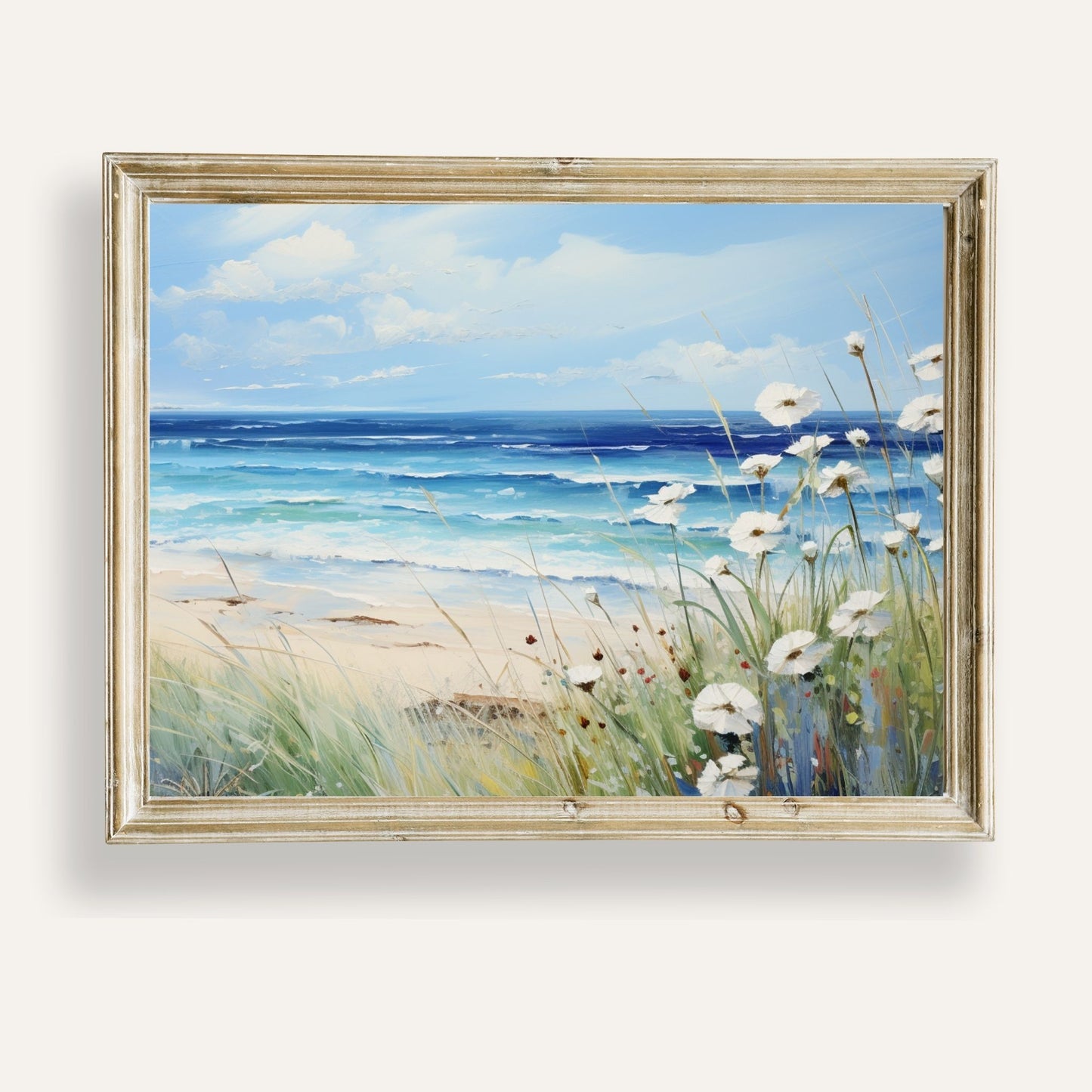 Coastal paradise with delicate white flowers blooming beside the ocean
