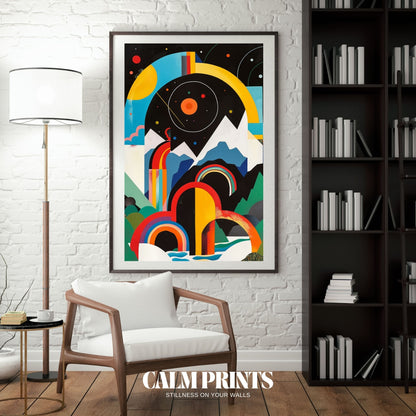 Modern art landscape using colour blocking and geometric symmetry
