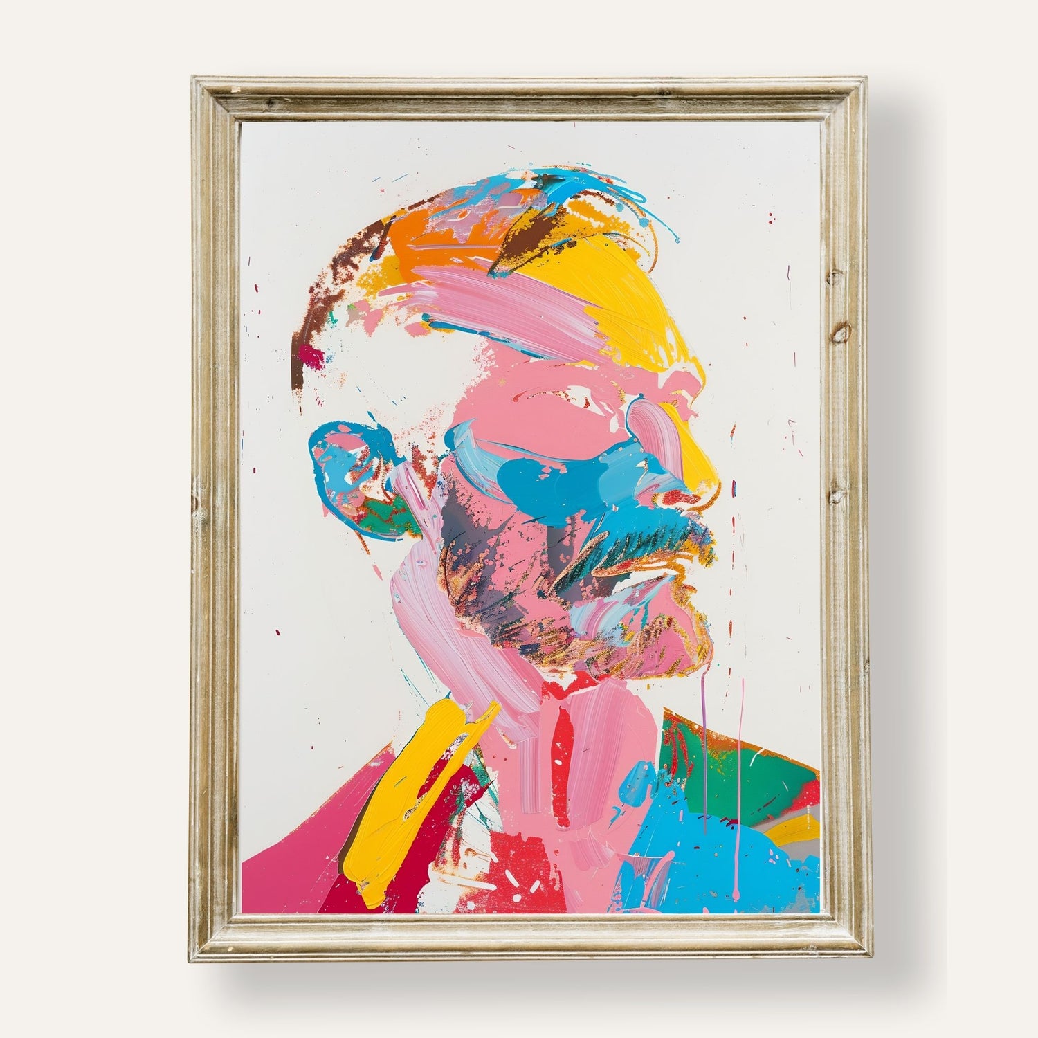 Bold and colourful abstract portrait with expressive brushstrokes and modern flair

