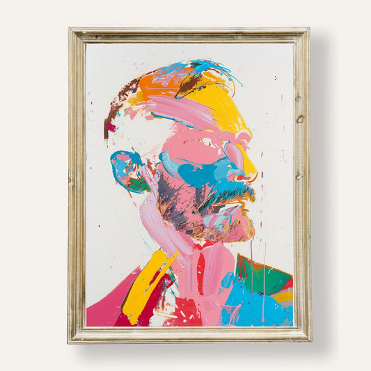Bold and colourful abstract portrait with expressive brushstrokes and modern flair

