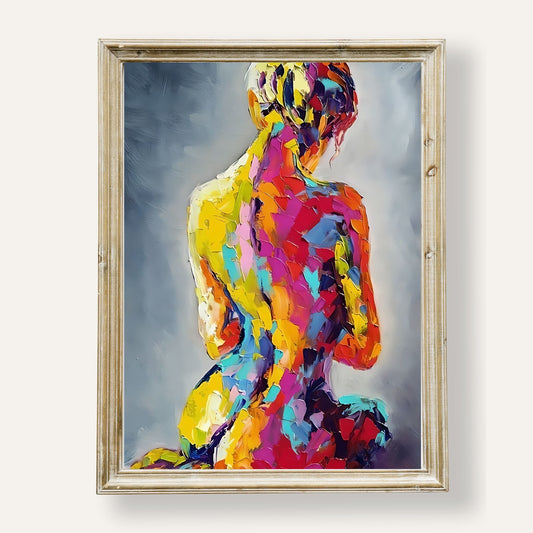 Striking abstract silhouette filled with bold colours and flowing shapes
