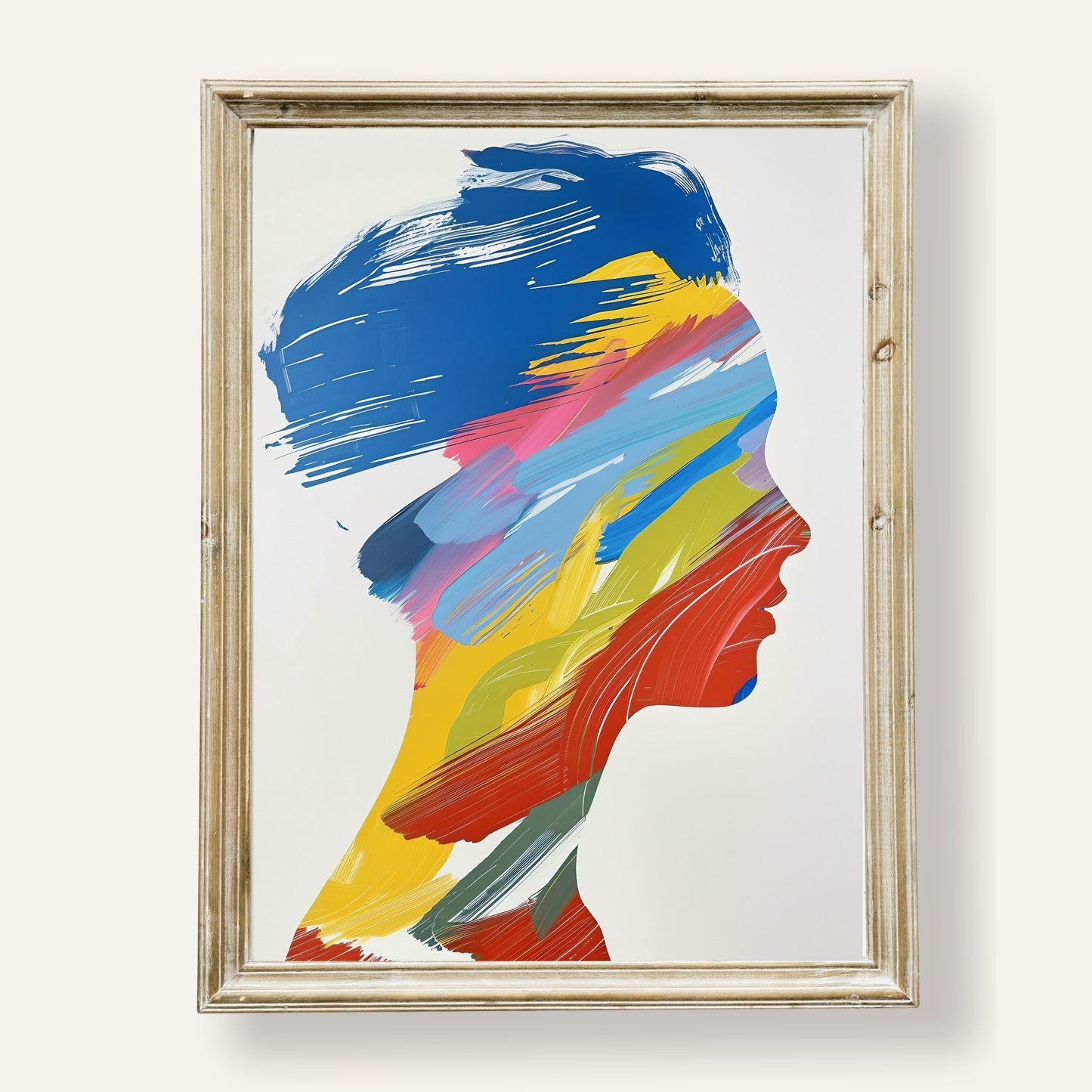 Vibrant profile silhouette filled with expressive colours and abstract form
