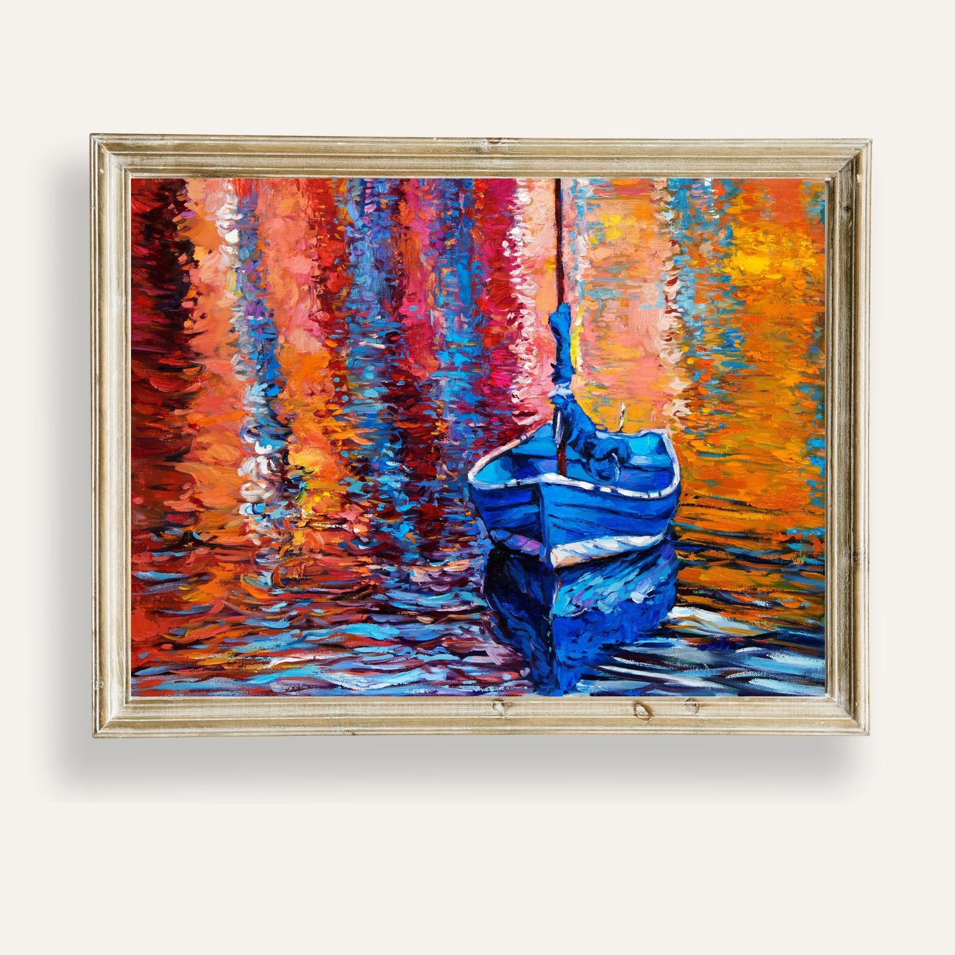 Vibrant reflections mirrored in calm waters under a peaceful sky
