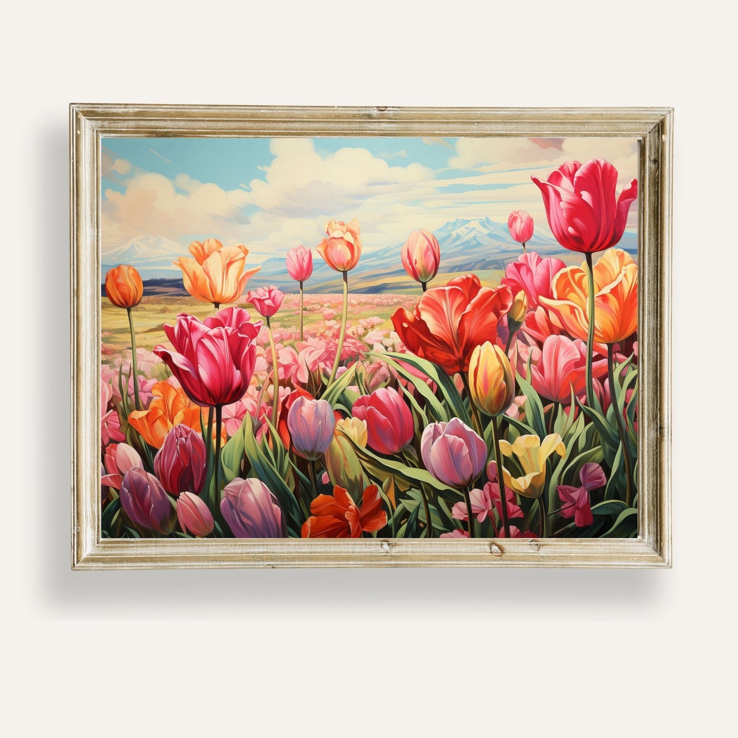 Vibrant tulip field in full bloom capturing the joy of springtime bliss
