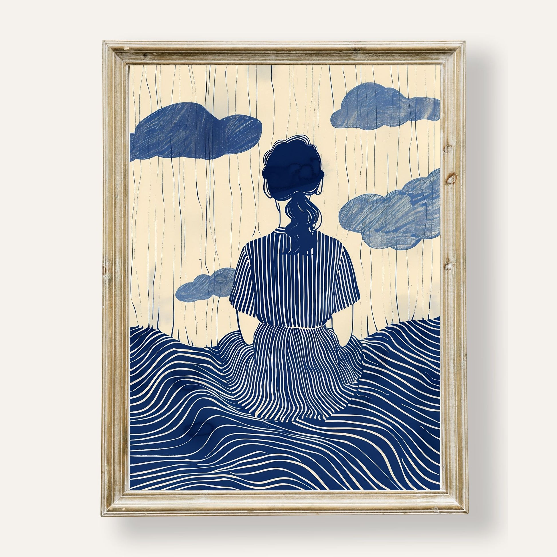 Thoughtful blue silhouette captured in a quiet moment of contemplation
