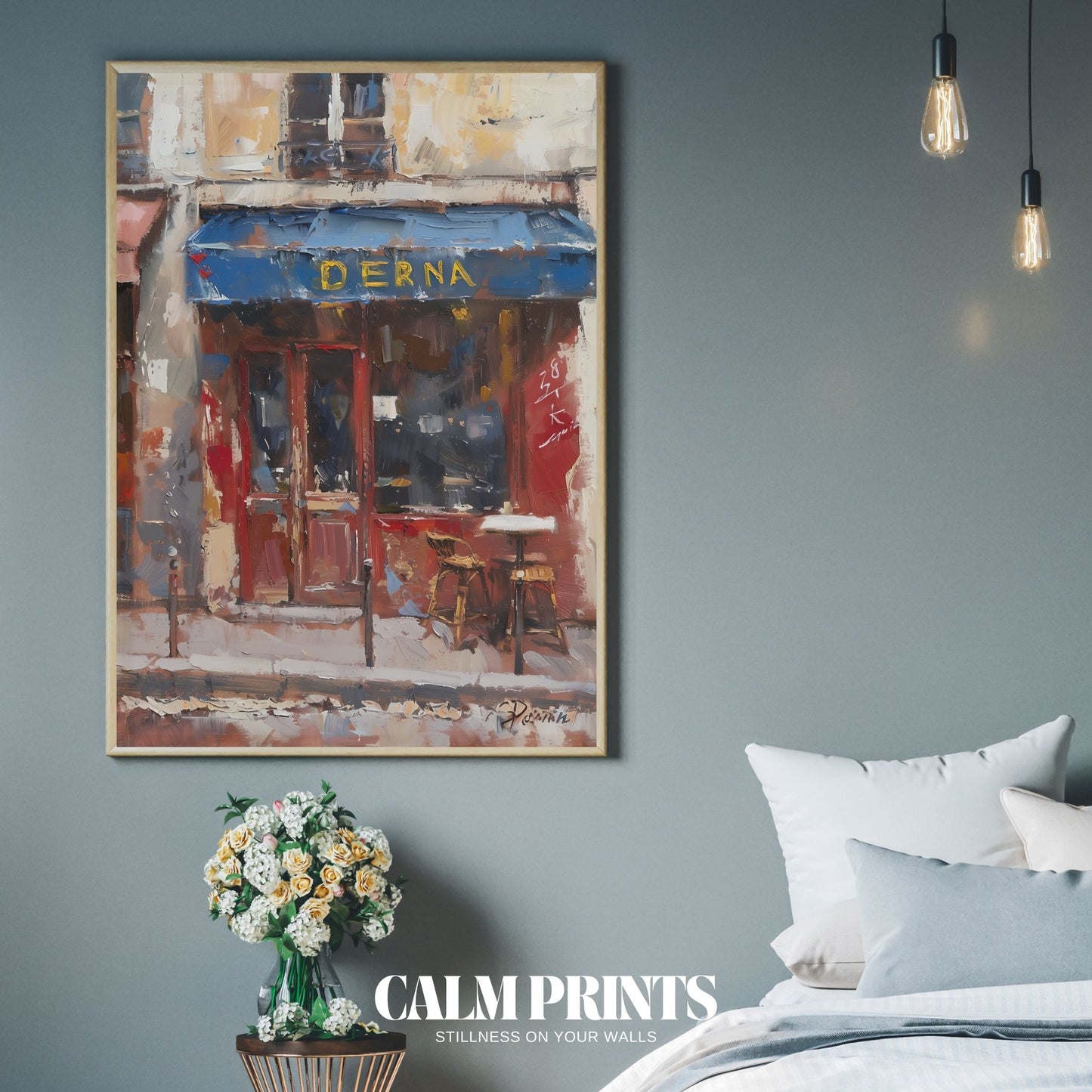 Urban artwork of a coffee shop on a charming corner with timeless style
