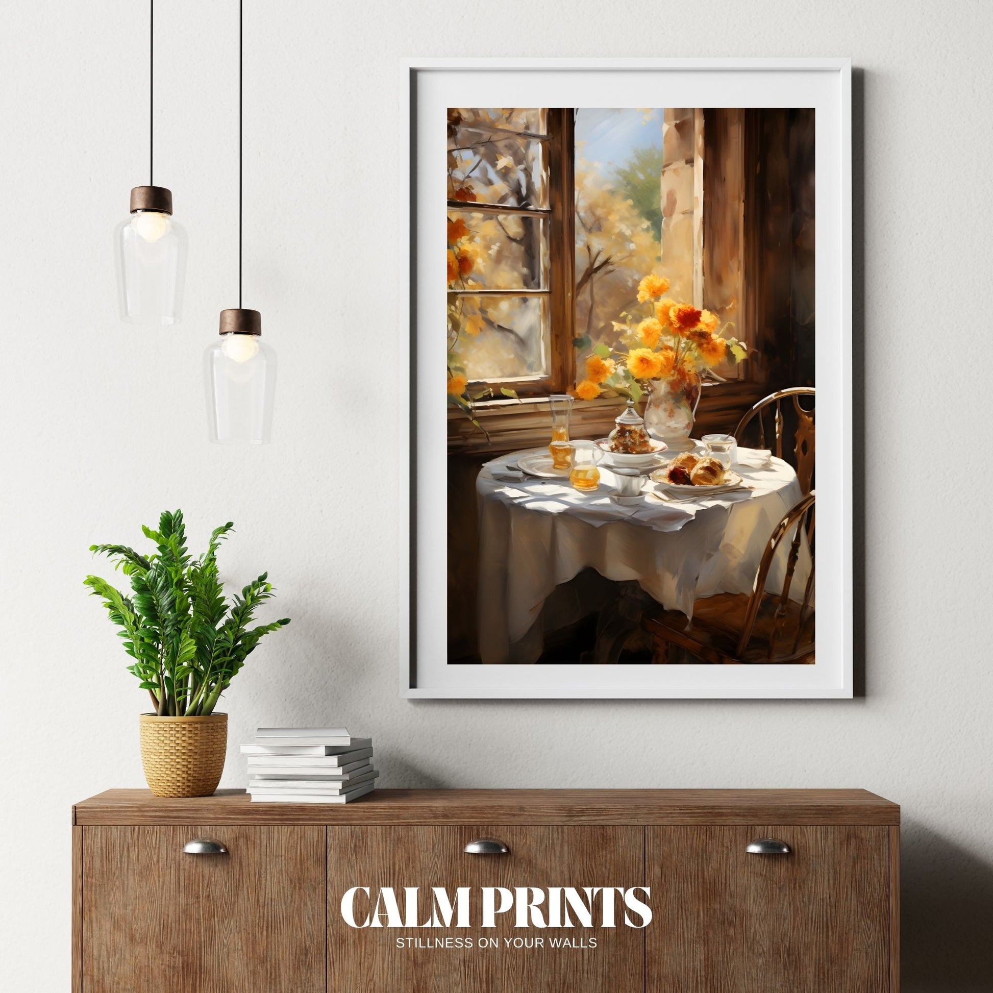 A cosy morning scene with breakfast and soft autumn colours