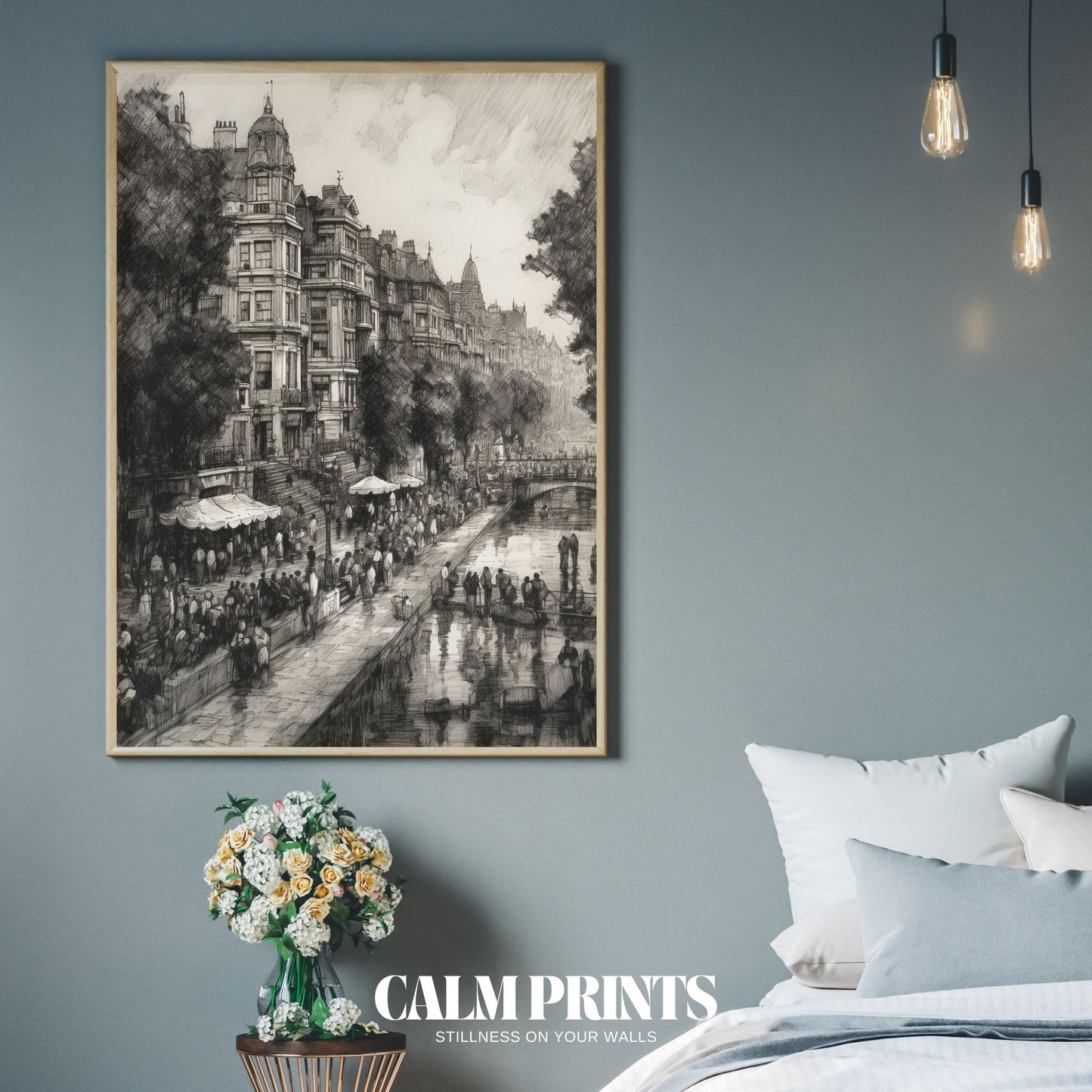 Cosy moment on a city street with people walking, talking and enjoying the day
