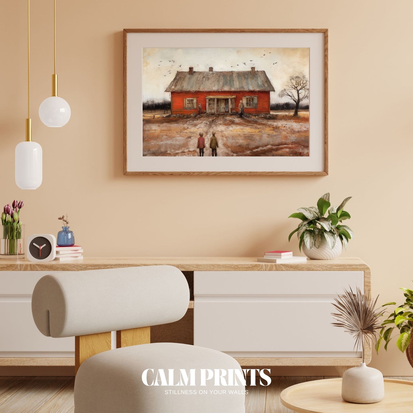 Cosy village cottage scene in full bloom with a soft countryside backdrop
