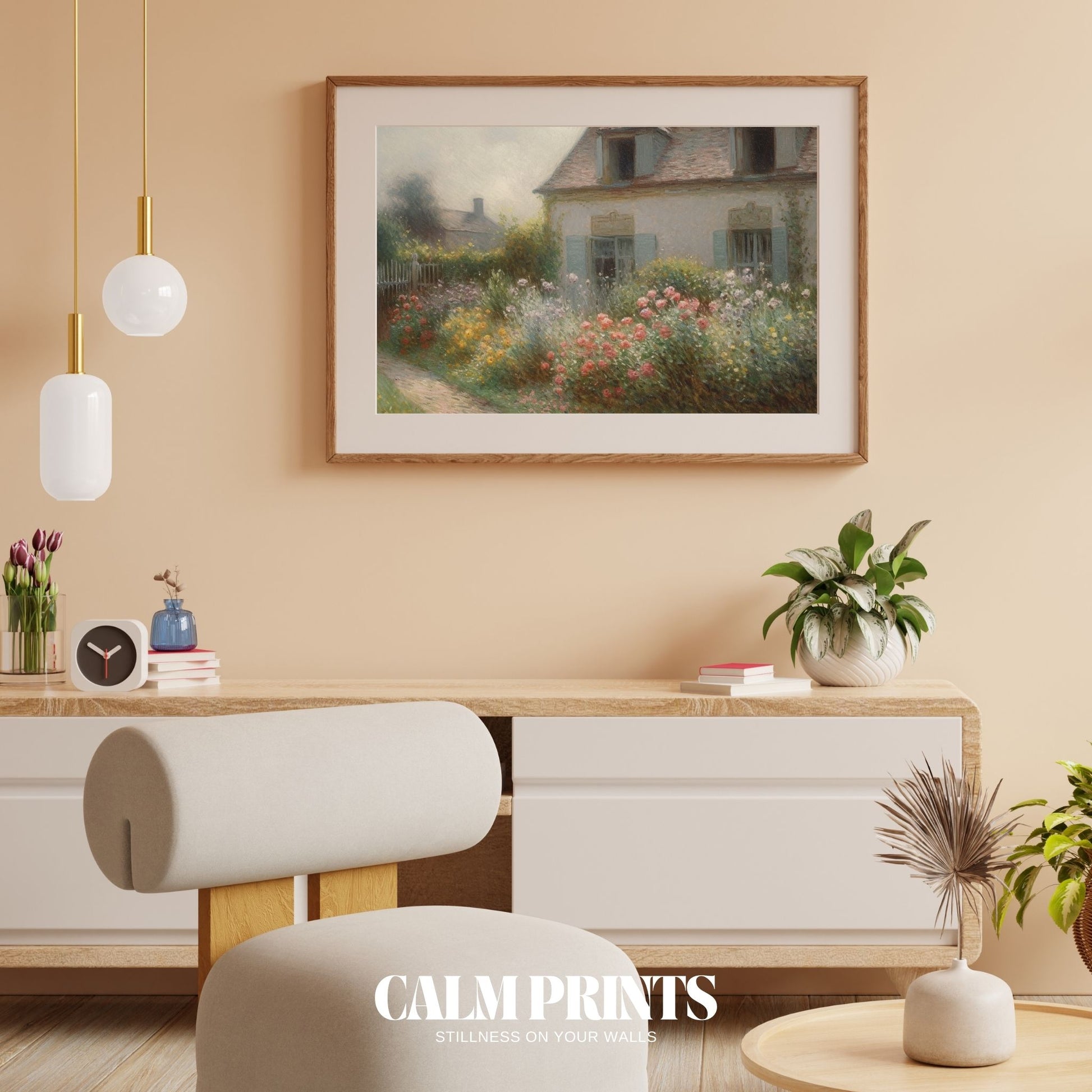 Floral pathway leading through a vibrant cottage garden in spring bloom
