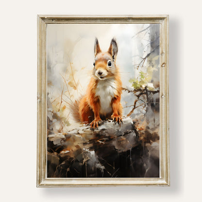 Curious squirrel perched on a branch during a crisp, golden autumn morning
