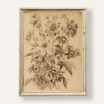 Elegant poster featuring a detailed botanical illustration in fine artistic style
