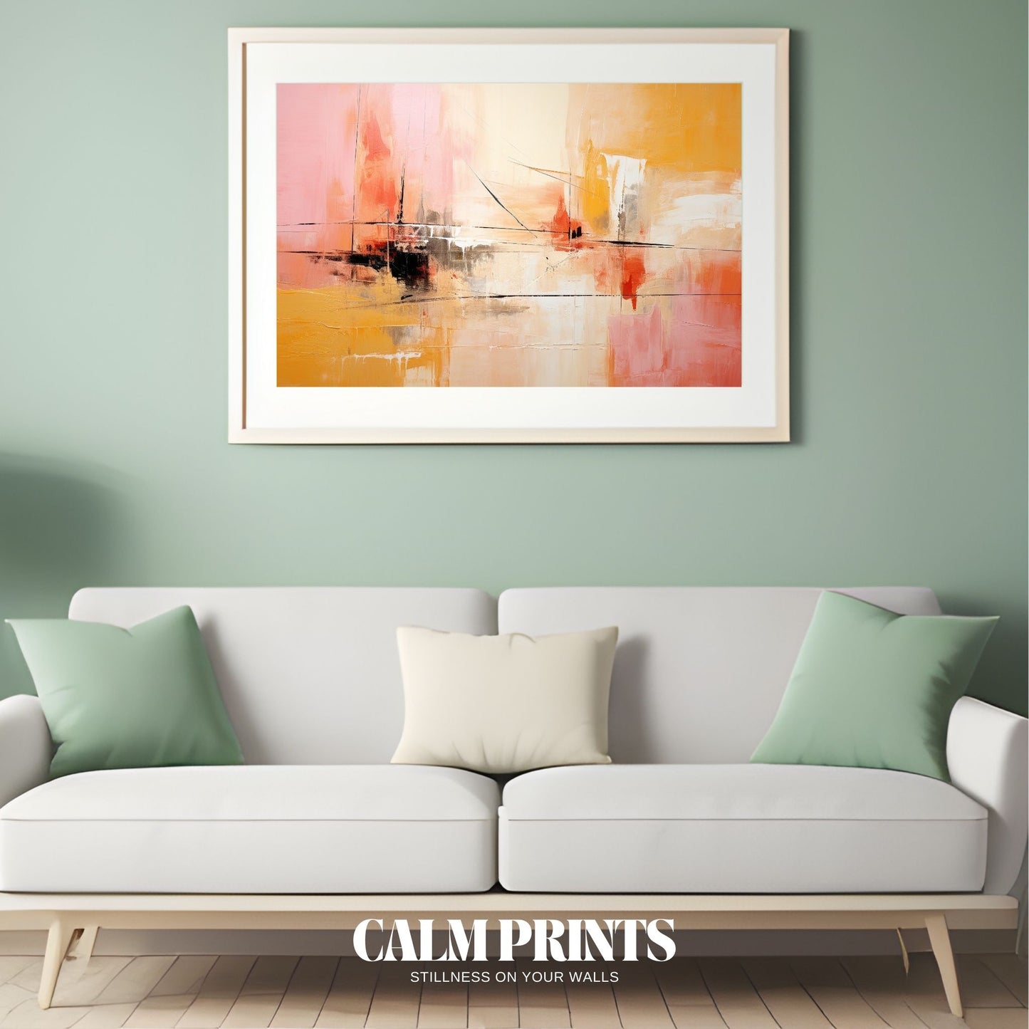 Dreamy abstract pastel print with gentle curves and layered colour