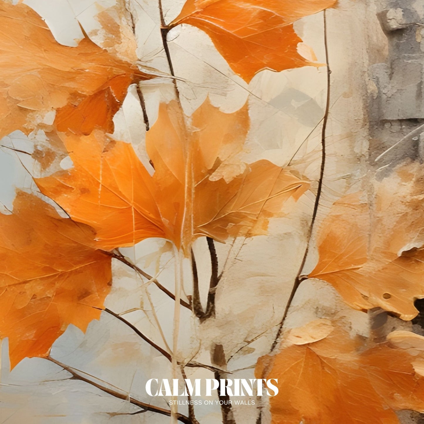 Nature print with earthy autumn tones against red brick texture