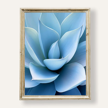 Elegant blue succulent print with close-up detail for botanical wall décor