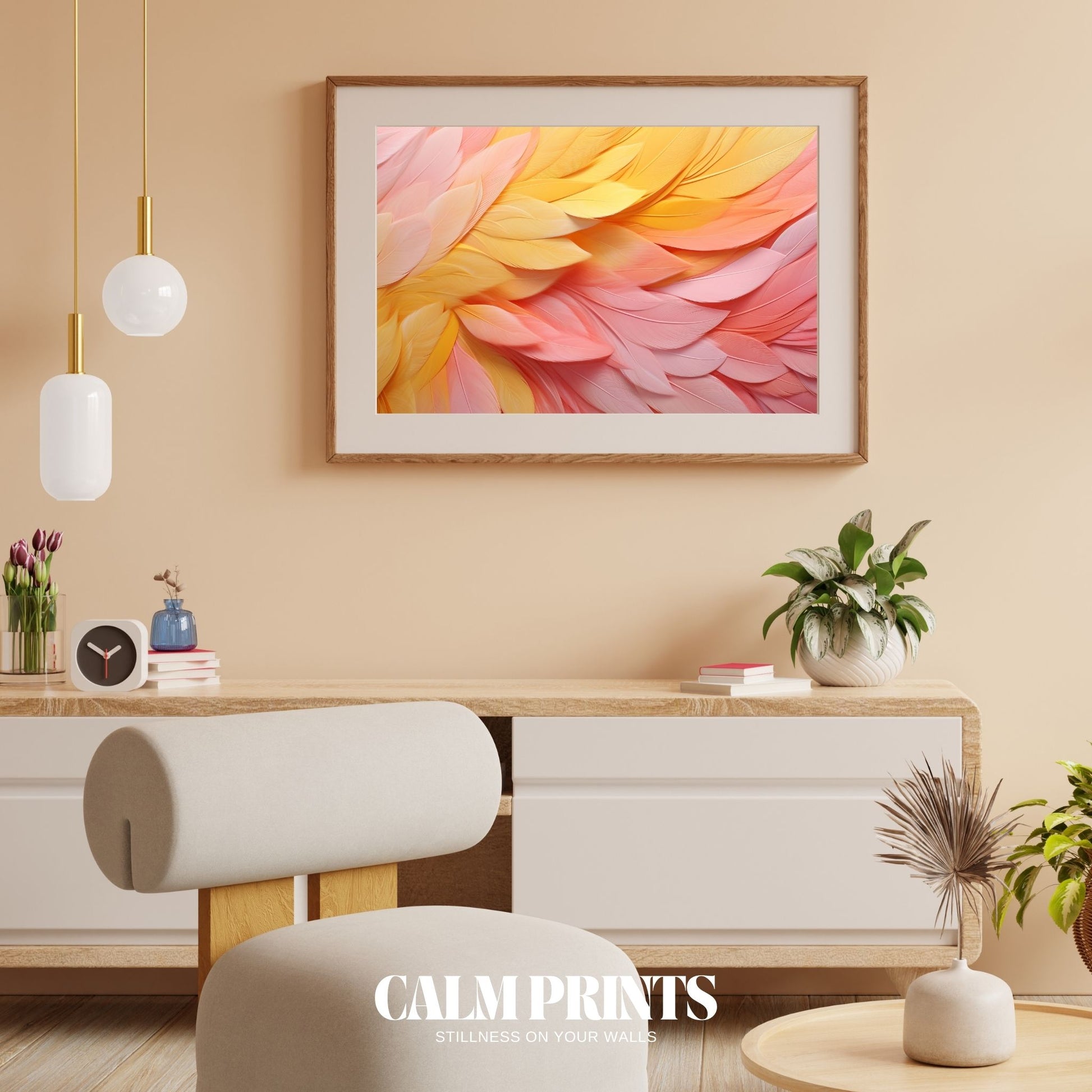 Elegant abstract design of feathers in harmonious pastel colours
