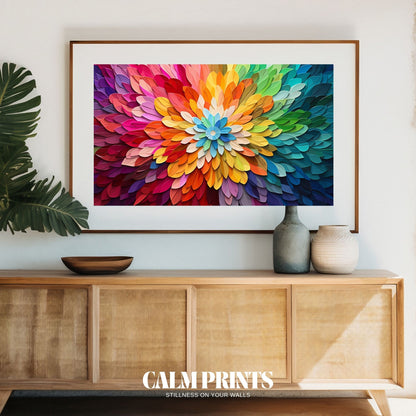 Exploding flower petals in a stunning blend of pastel and bright tones
