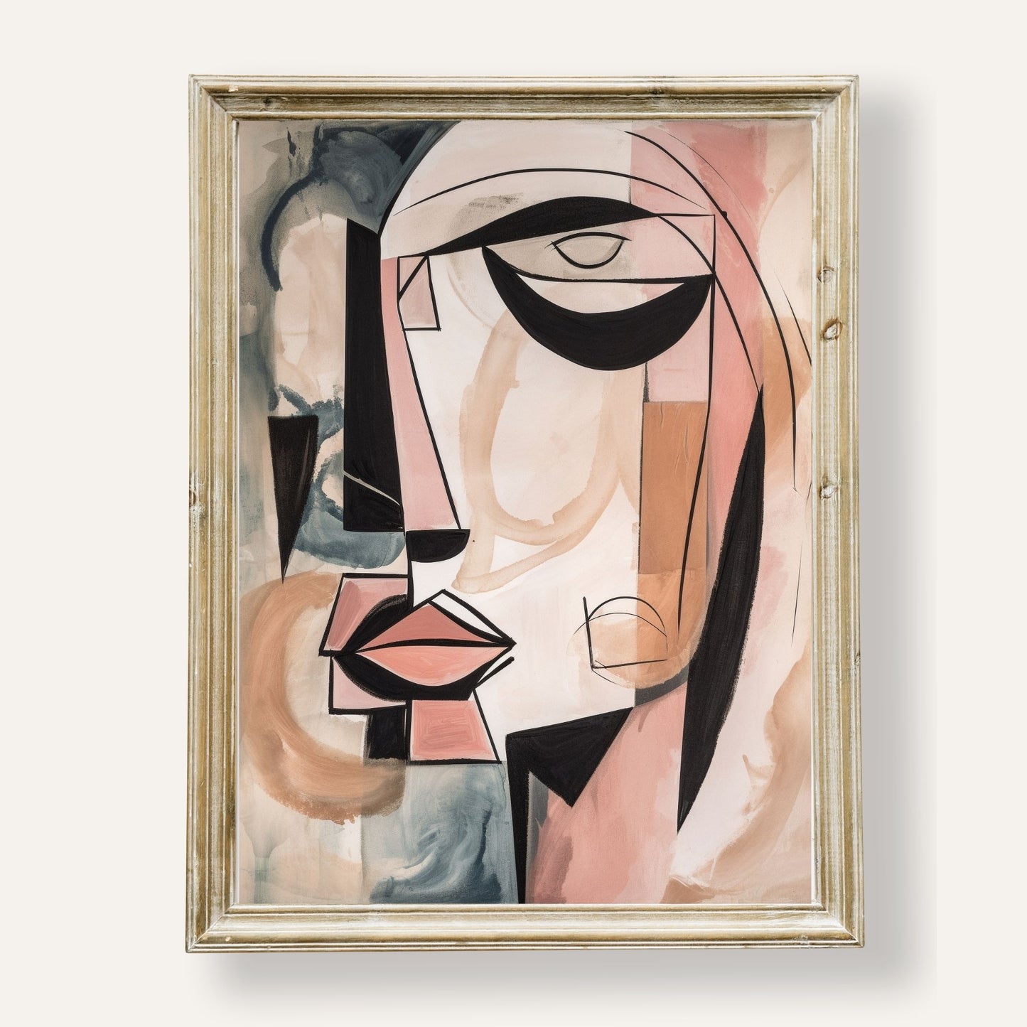Abstract expressionist face artwork in soft pastel tones for modern décor