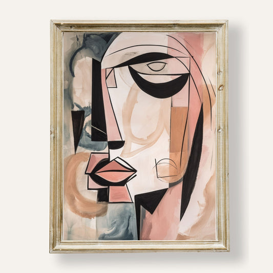 Abstract expressionist face artwork in soft pastel tones for modern décor