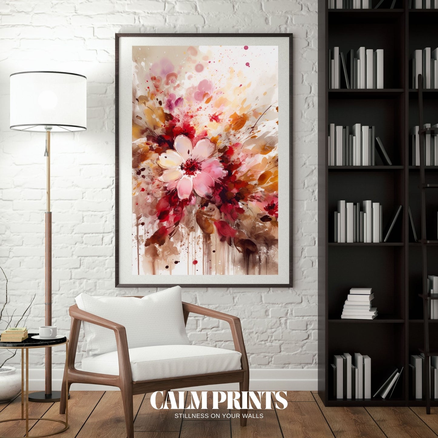Expressive art print of a floral burst in bold brushstrokes and colour