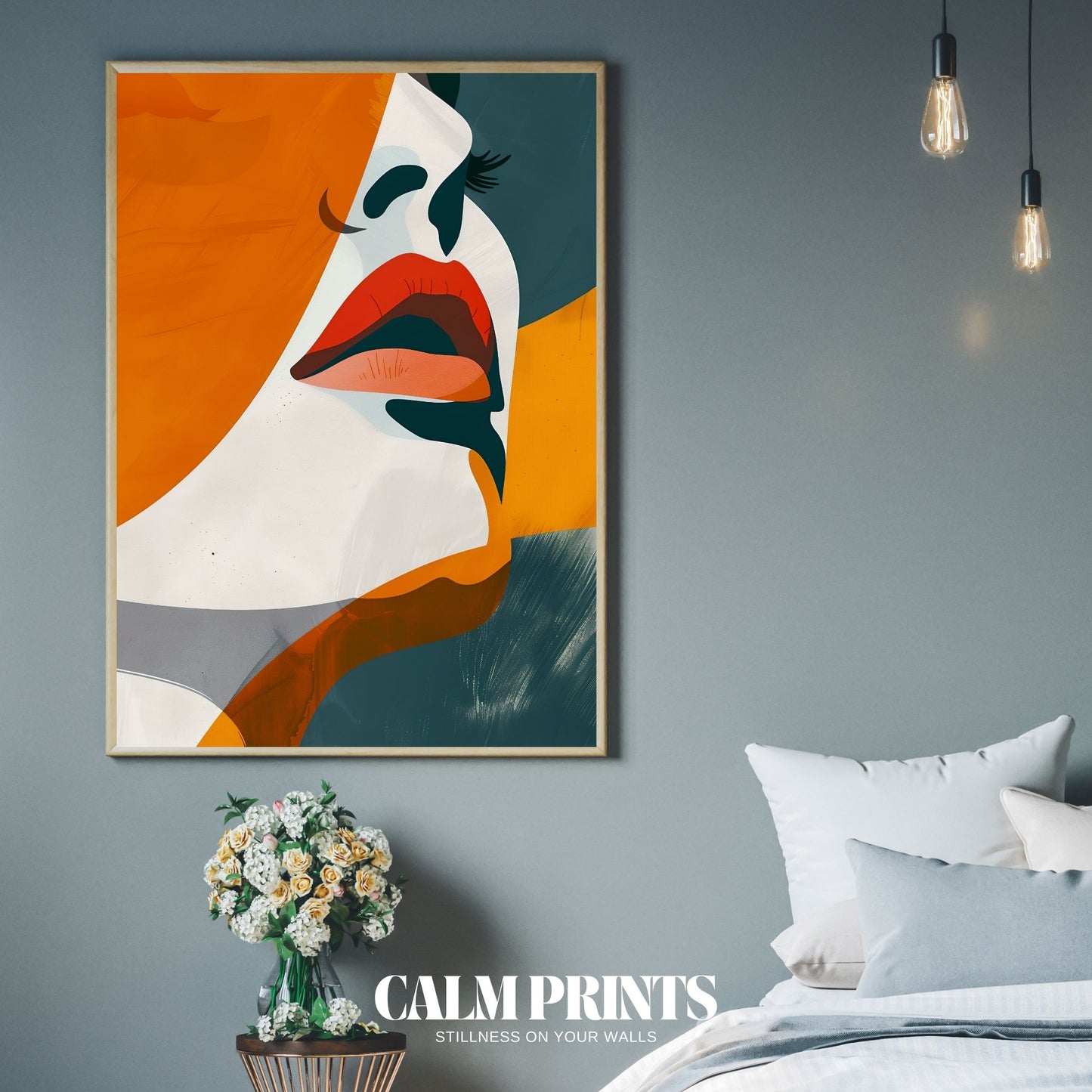 Wall print showing an outlined face in elegant abstract form