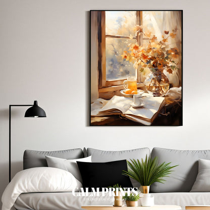 Artwork of a book and blanket in a cosy corner during crisp autumn days
