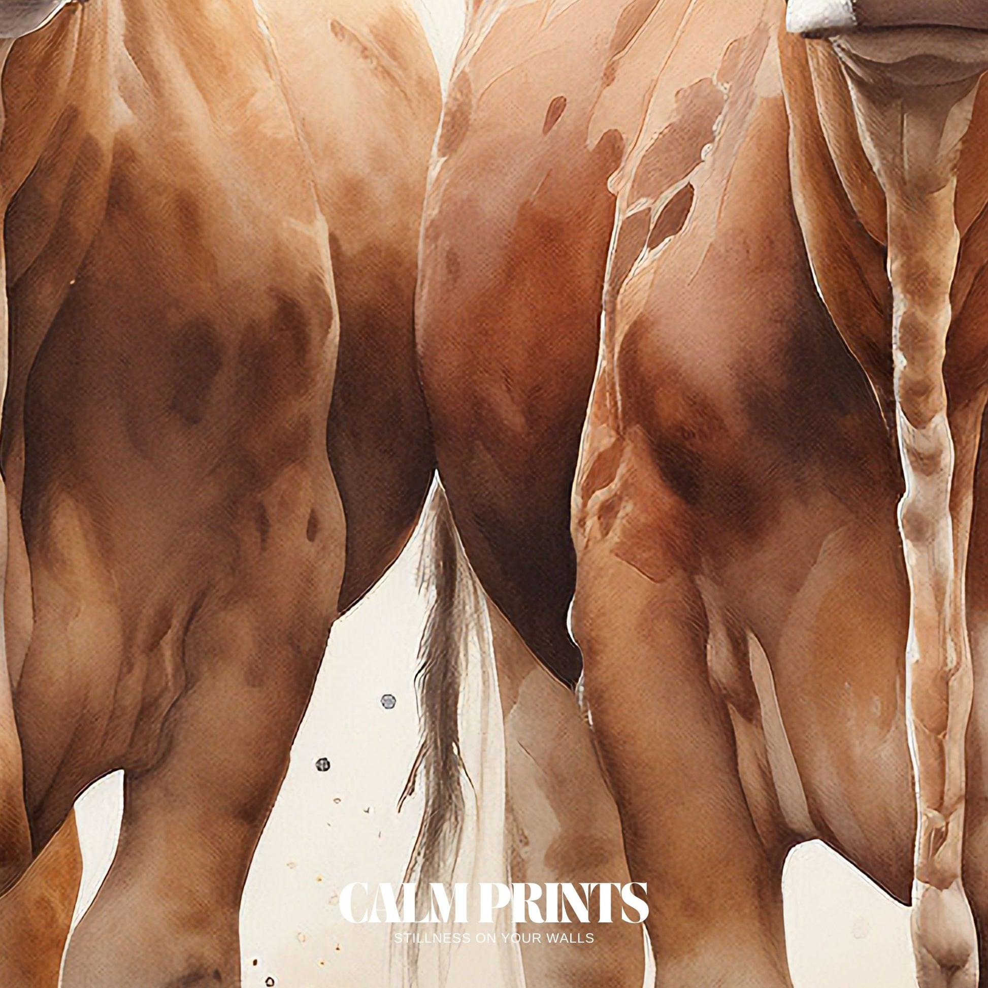 Farm animal print featuring two cows in a tranquil pastoral scene
