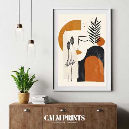 Feminine abstract poster with elegant botanical flourishes