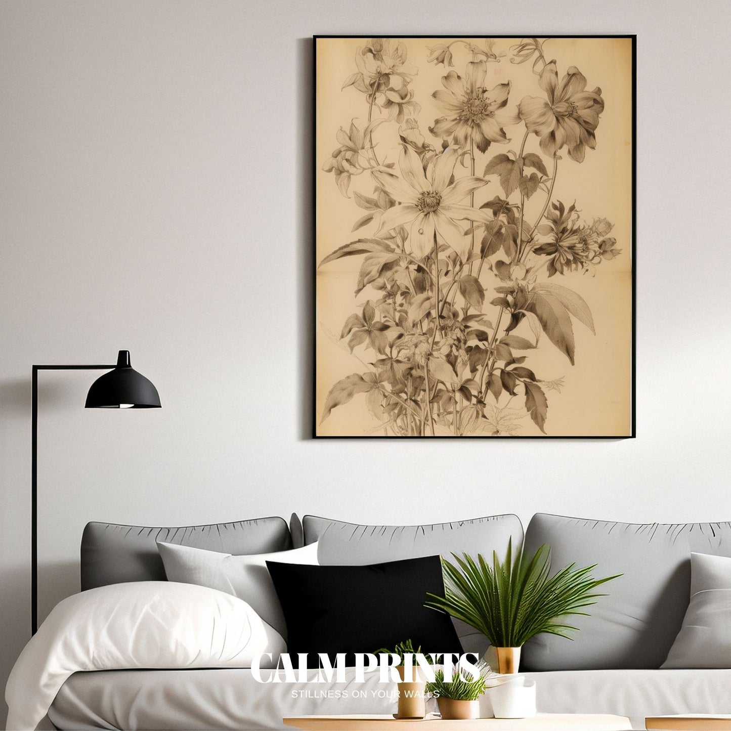 Botanical artwork with intricate linework and classic botanical charm

